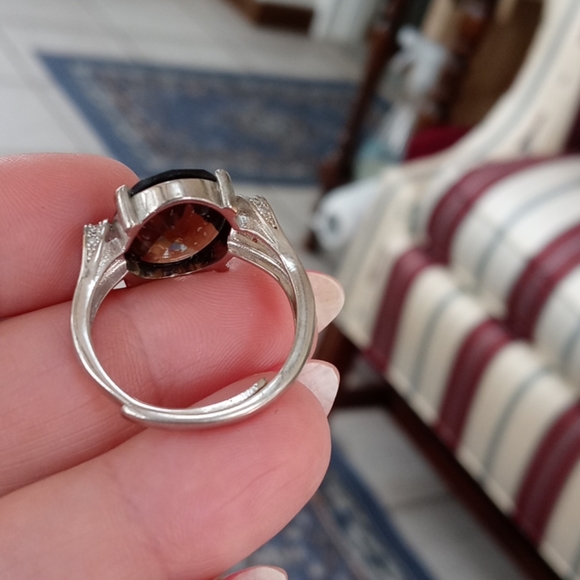 New-Smokey Quartz & White Topaz 925 SS Ring - Picture 9 of 13